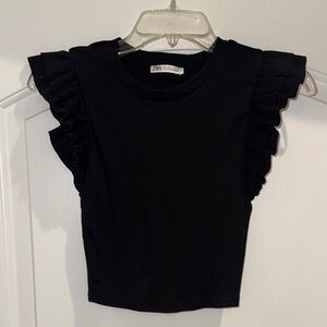 Zara Black Ruffle Sleeve Crop Top
